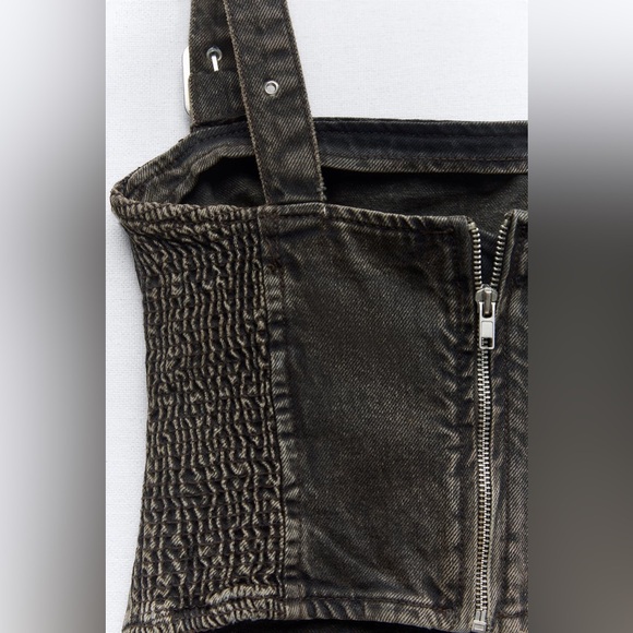 ZARA TRF BUCKLED DENIM TOP - Picture 6 of 9